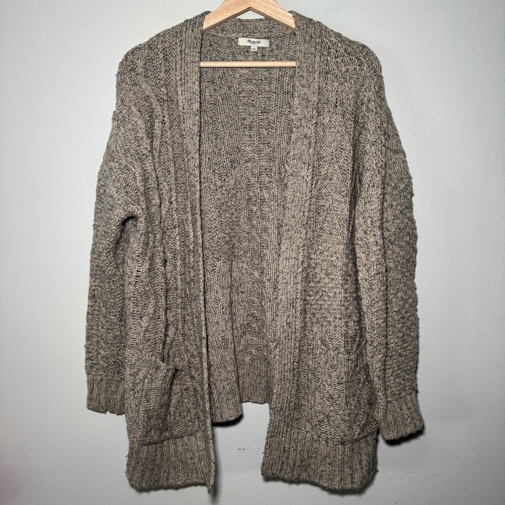 Madewell Wool‎ Blend Open Front Cable Knit Cardigan Sweater Size Large